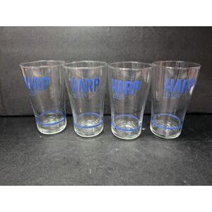Harp Premium Irish Lager Beer Glasses, Set of 4, 16oz Drinking Glasses, Home Bar